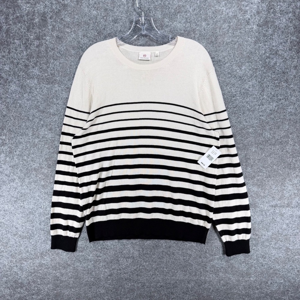 AG Adriano Goldschmied Women's M Ivory Black Striped Cotton Sweater NWT $98